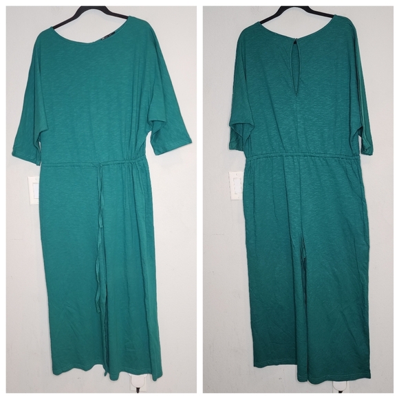 ASOS Green Wideleg Crop Jumper Jumpsuit Cotton Size 10 Stretch Waist - Picture 1 of 12